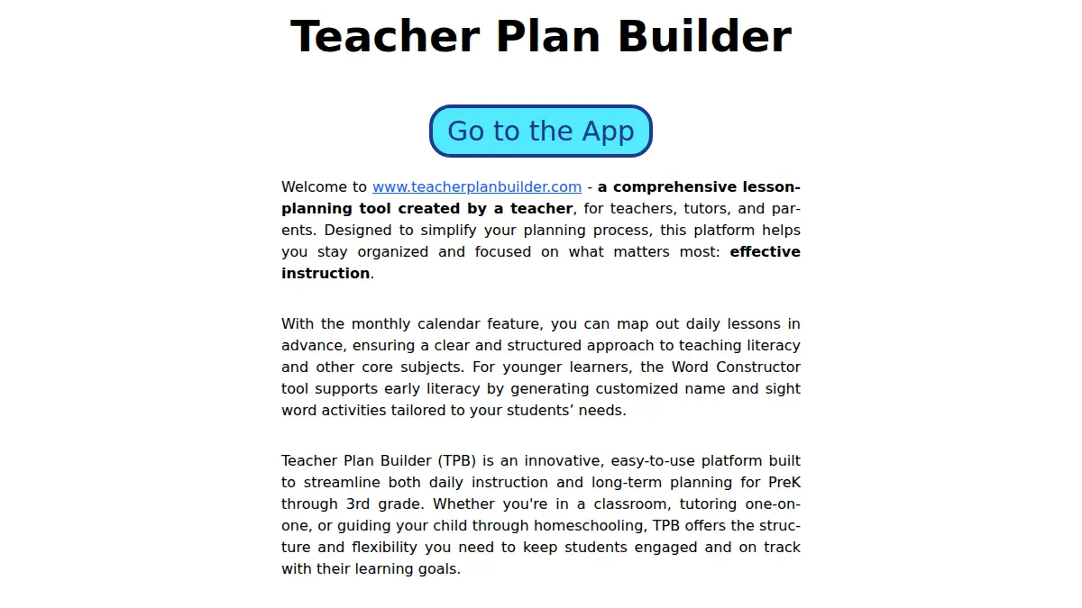 Teacher Plan Builder preview
